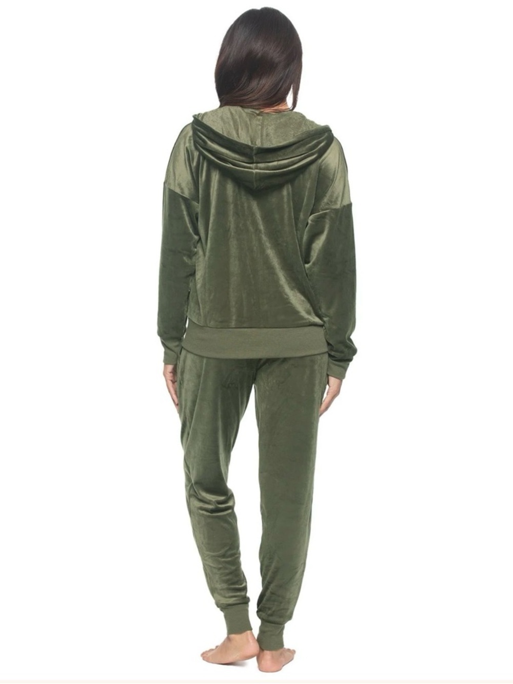 Felina Velour Hoodie & Jogger Set Olive Green Women S Jogging Suit Sleepwear NWT - Picture 3 of 7